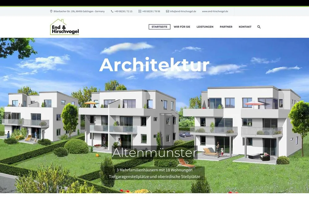 Webdesign Referenz End & Hirschvogel – Bauträger · Architektur, gestaltet von Schlerege Medien Königsbrunn