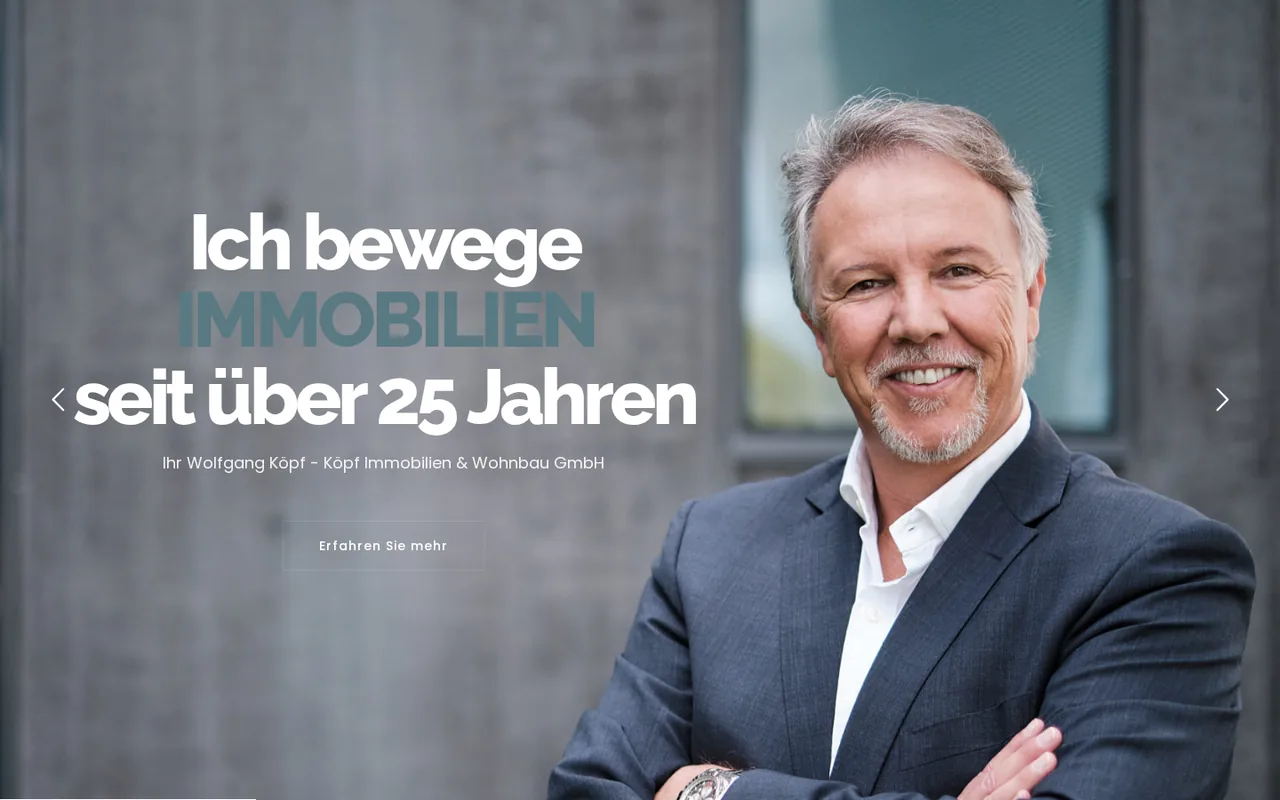 Webdesign Referenz Köpf Immobilien – Immobilien, gestaltet von Schlerege Medien Königsbrunn