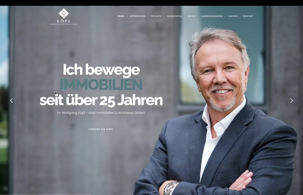 Webdesign Referenz Köpf Immobilien – Immobilien, gestaltet von Schlerege Medien Königsbrunn