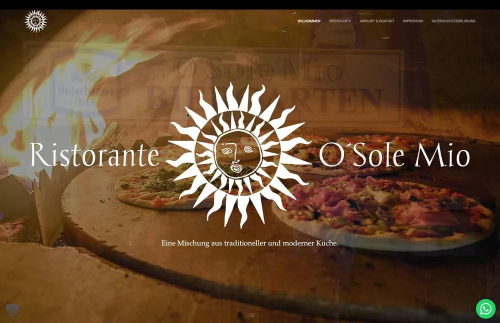 Webdesign Referenz Ristorante O'Sole Mio – Gastronomie, gestaltet von Schlerege Medien Königsbrunn