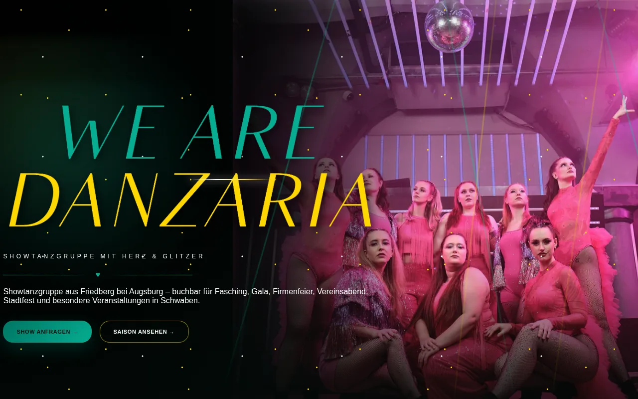 Webdesign Referenz Showtanzgruppe Danzaria – Tanz · Entertainment, gestaltet von Schlerege Medien Königsbrunn