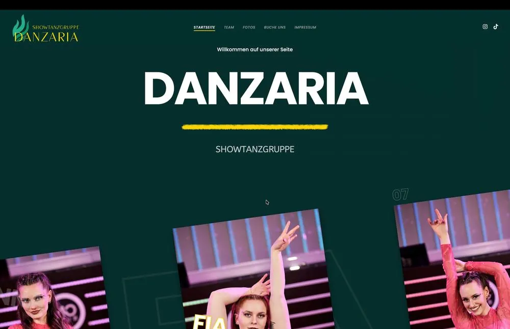Webdesign Referenz Showtanzgruppe Danzaria – Tanz · Entertainment, gestaltet von Schlerege Medien Königsbrunn